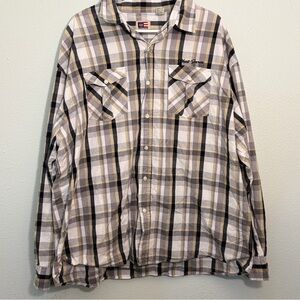 Vintage Y2K Phat Farm Plaid Long Sleeve Button Shirt Men’s Sz 4x, Black Grey Tan